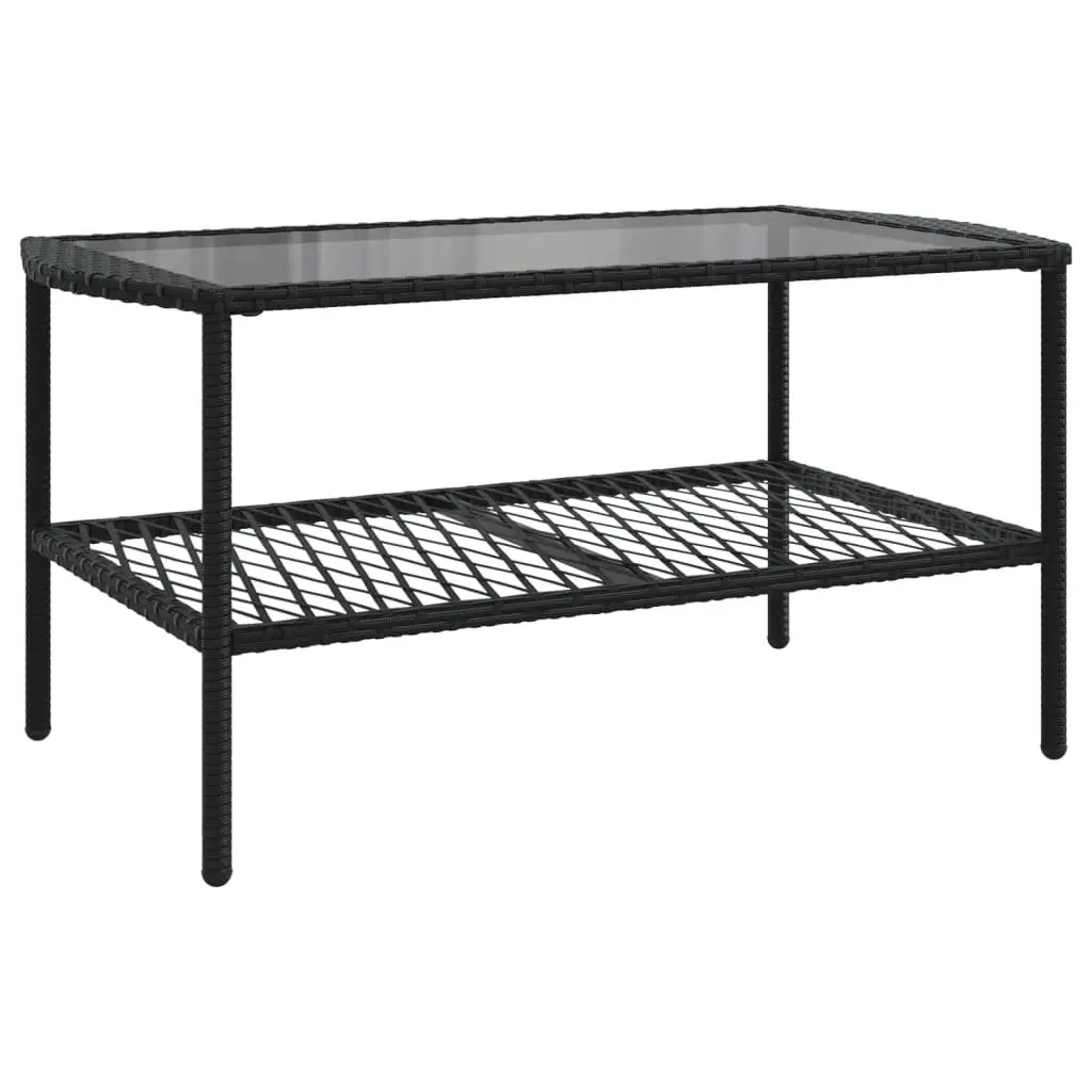 4 Piece Outdoor Garden Sofa Set for Patio Black Poly Rattan with Cushions and Glass Table Top