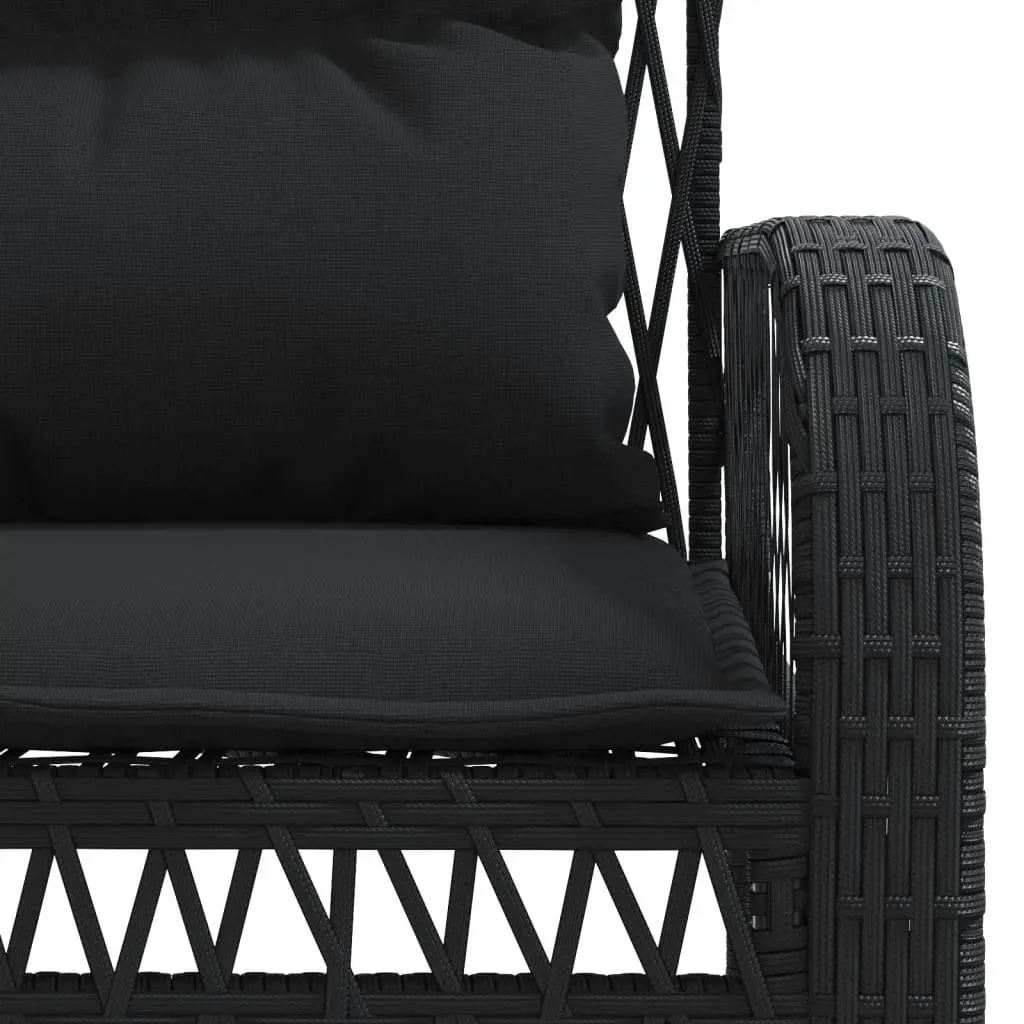 4 Piece Outdoor Garden Sofa Set for Patio Black Poly Rattan with Cushions and Glass Table Top