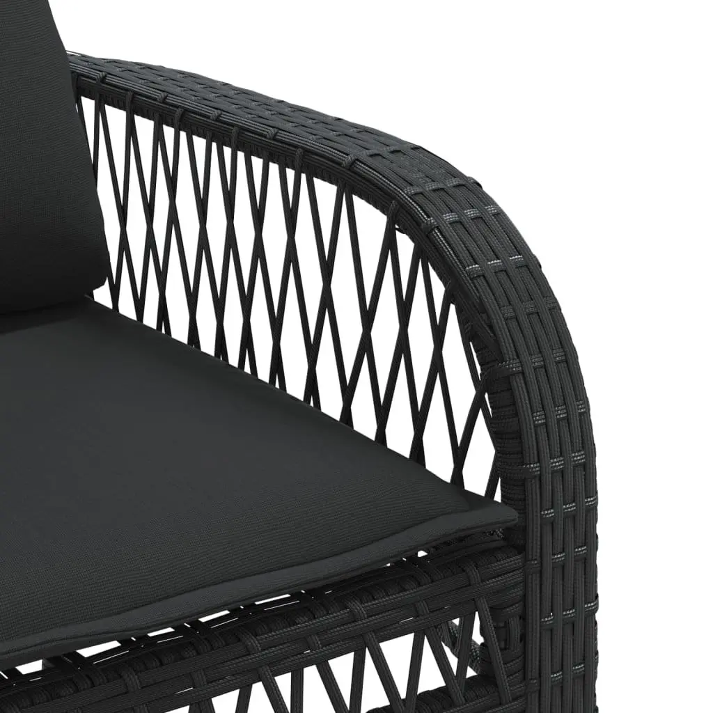 4 Piece Outdoor Garden Sofa Set for Patio Black Poly Rattan with Cushions and Glass Table Top