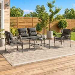 4 Piece Grey Garden Sofa Set: Specifications and Features