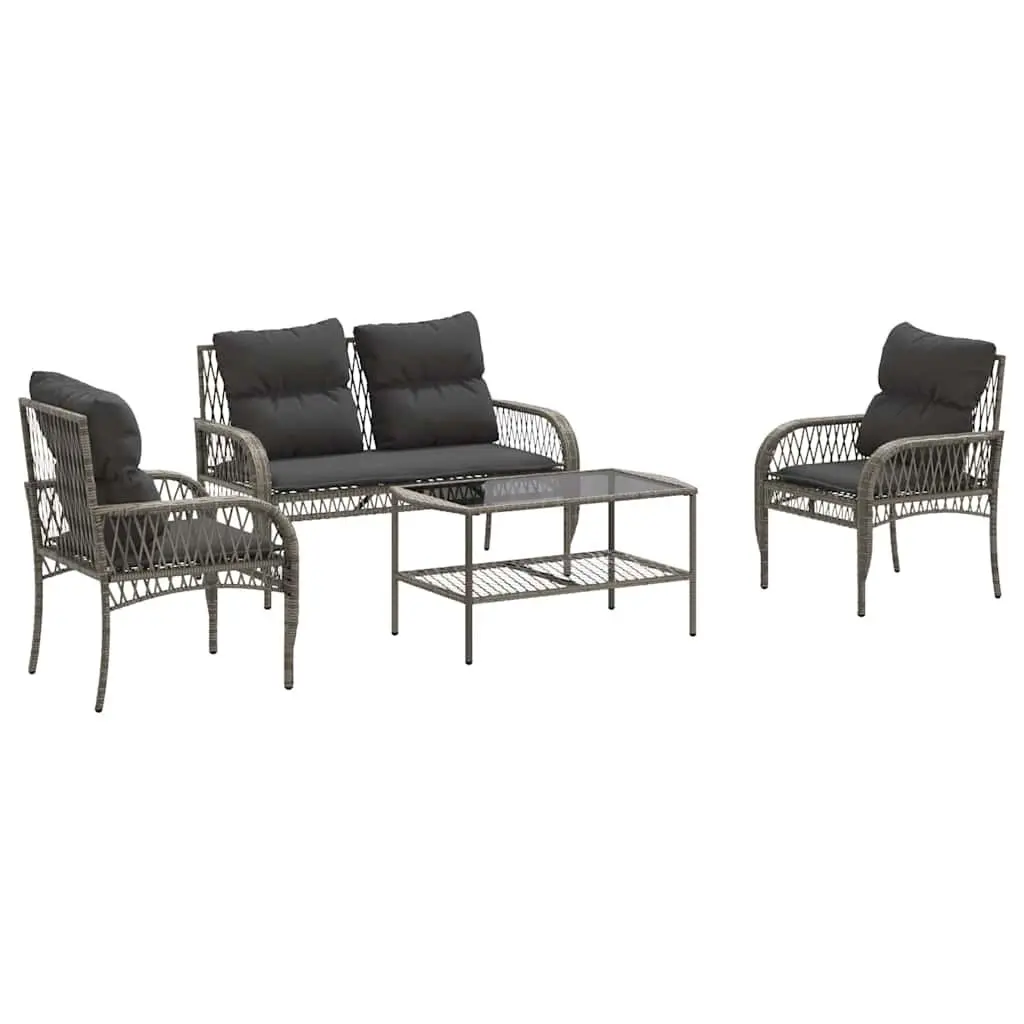 4 Piece Garden Sofa Set Grey Poly Rattan Outdoor Furniture for Patio and Garden