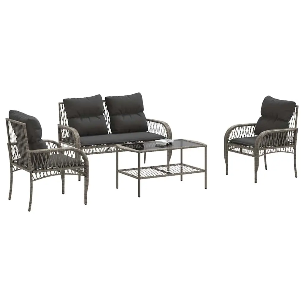 4 Piece Garden Sofa Set Grey Poly Rattan Outdoor Furniture for Patio and Garden