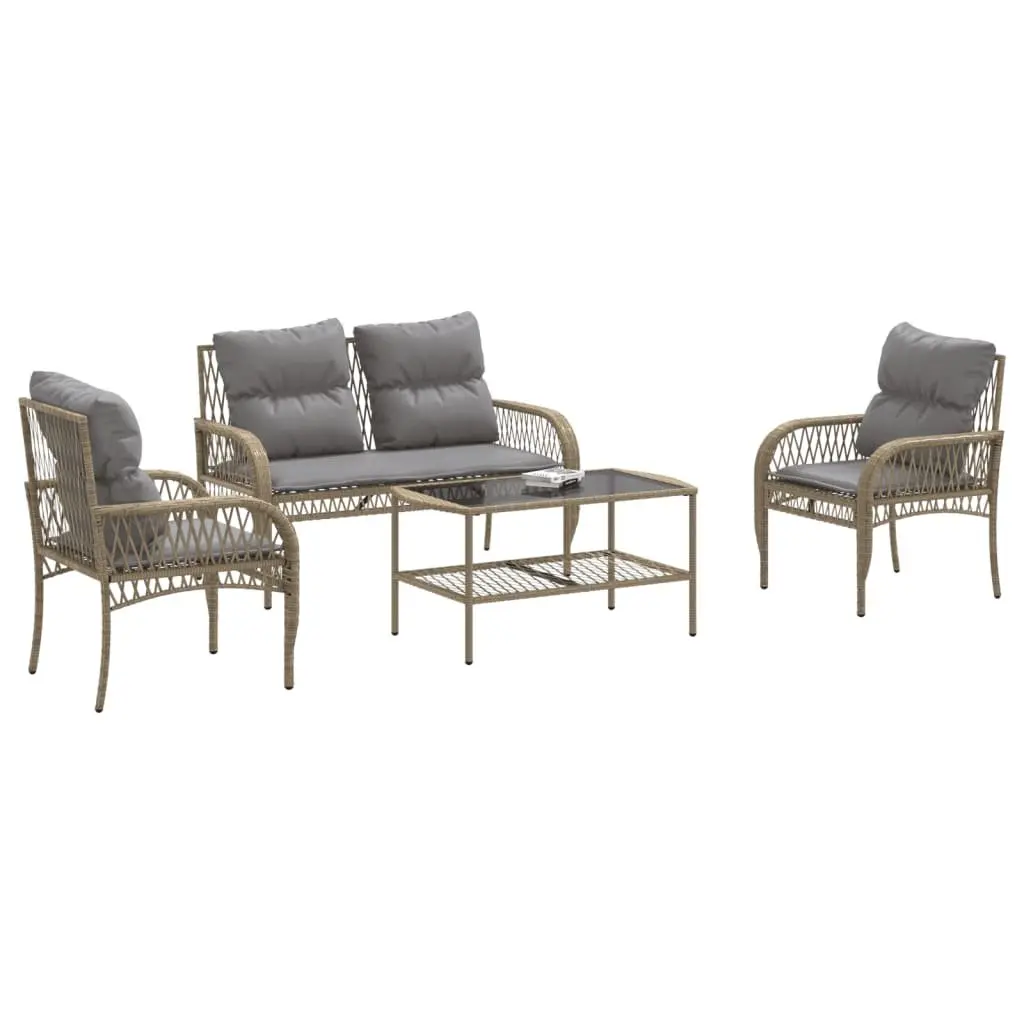 4 Piece Outdoor Garden Sofa Set Patio Seating Beige with Cushions