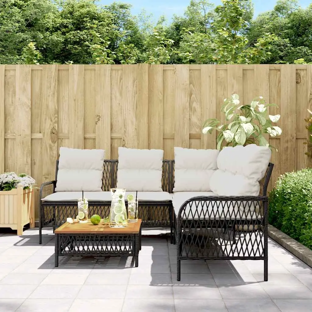 2 Piece Garden Sofa Set for Outdoor Patio Black