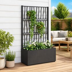 Garden Planter with Trellis - Dimensions 80x36x140 cm, Grey