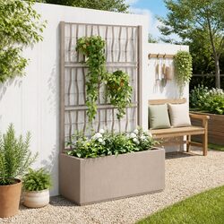 Brown Garden Planter with Integrated Trellis - Specs Inside