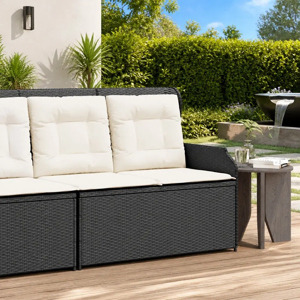 Reclining Garden Bench Outdoor Use Adjustable Backrest Padded Cushions Black