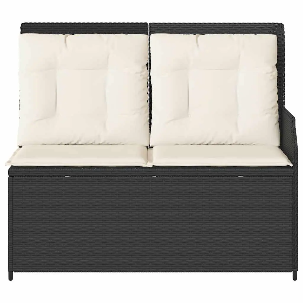 Reclining Garden Bench Outdoor Use Adjustable Backrest Padded Cushions Black