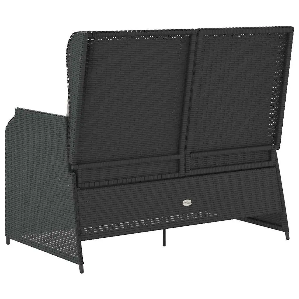 Reclining Garden Bench Outdoor Use Adjustable Backrest Padded Cushions Black