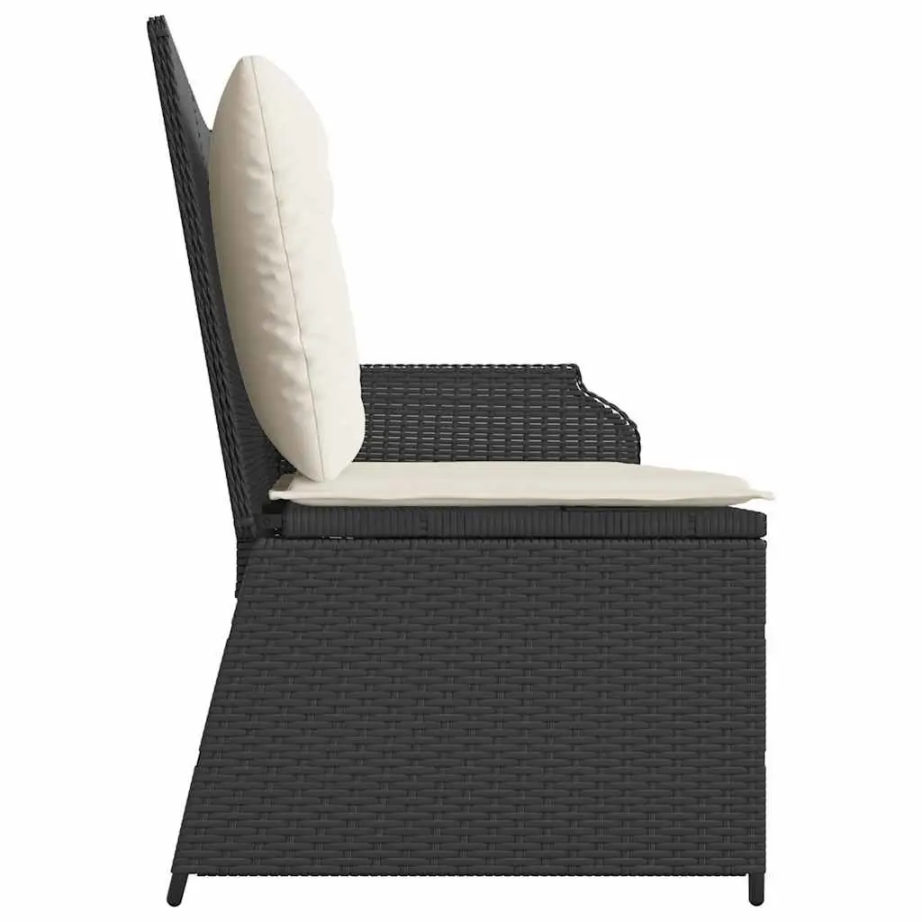 Reclining Garden Bench Outdoor Use Adjustable Backrest Padded Cushions Black