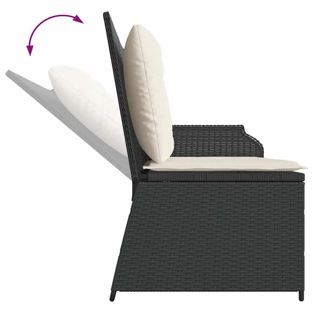 Reclining Garden Bench Outdoor Use Adjustable Backrest Padded Cushions Black