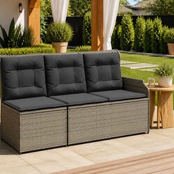 Reclining Garden Bench Outdoor Seating Adjustable Backrest Cushions Grey