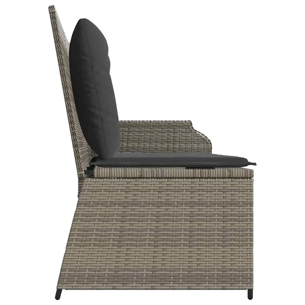 Reclining Garden Bench Outdoor Seating Adjustable Backrest Cushions Grey