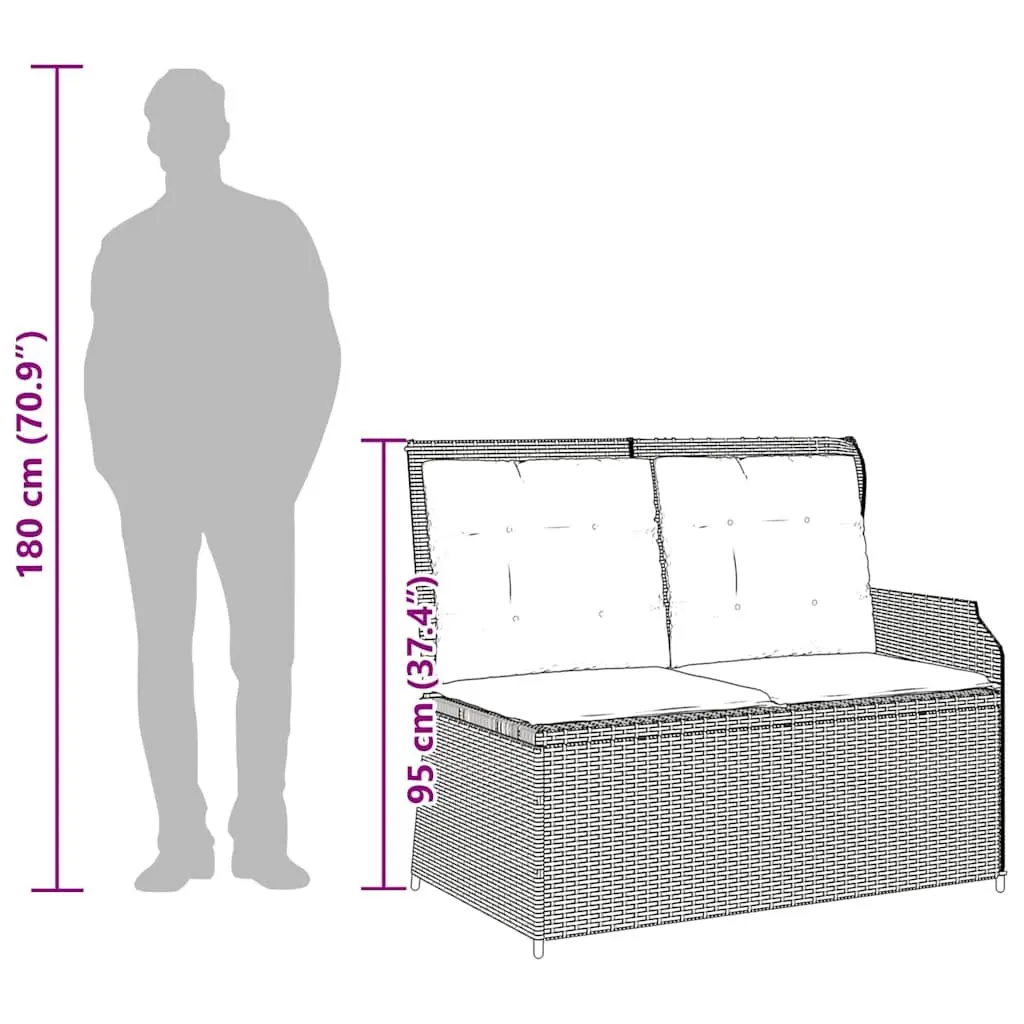 Reclining Garden Bench Outdoor Seating Adjustable Backrest Cushions Grey