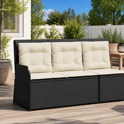 Reclining Garden Bench Outdoor Seating with Adjustable Backrest Cushions Black