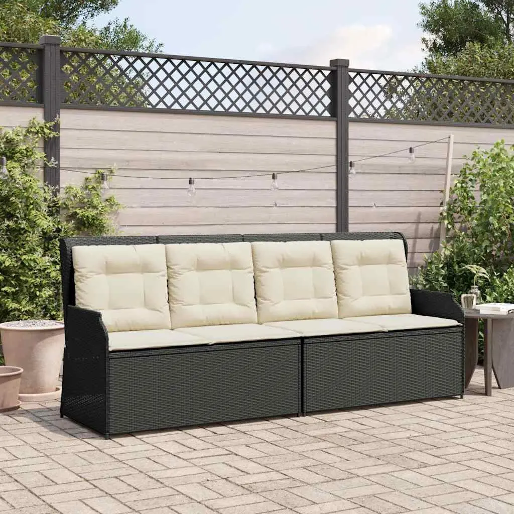 Reclining Garden Bench Outdoor Seating with Adjustable Backrest Cushions Black