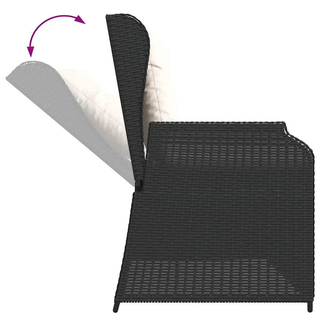 Reclining Garden Bench Outdoor Seating with Adjustable Backrest Cushions Black