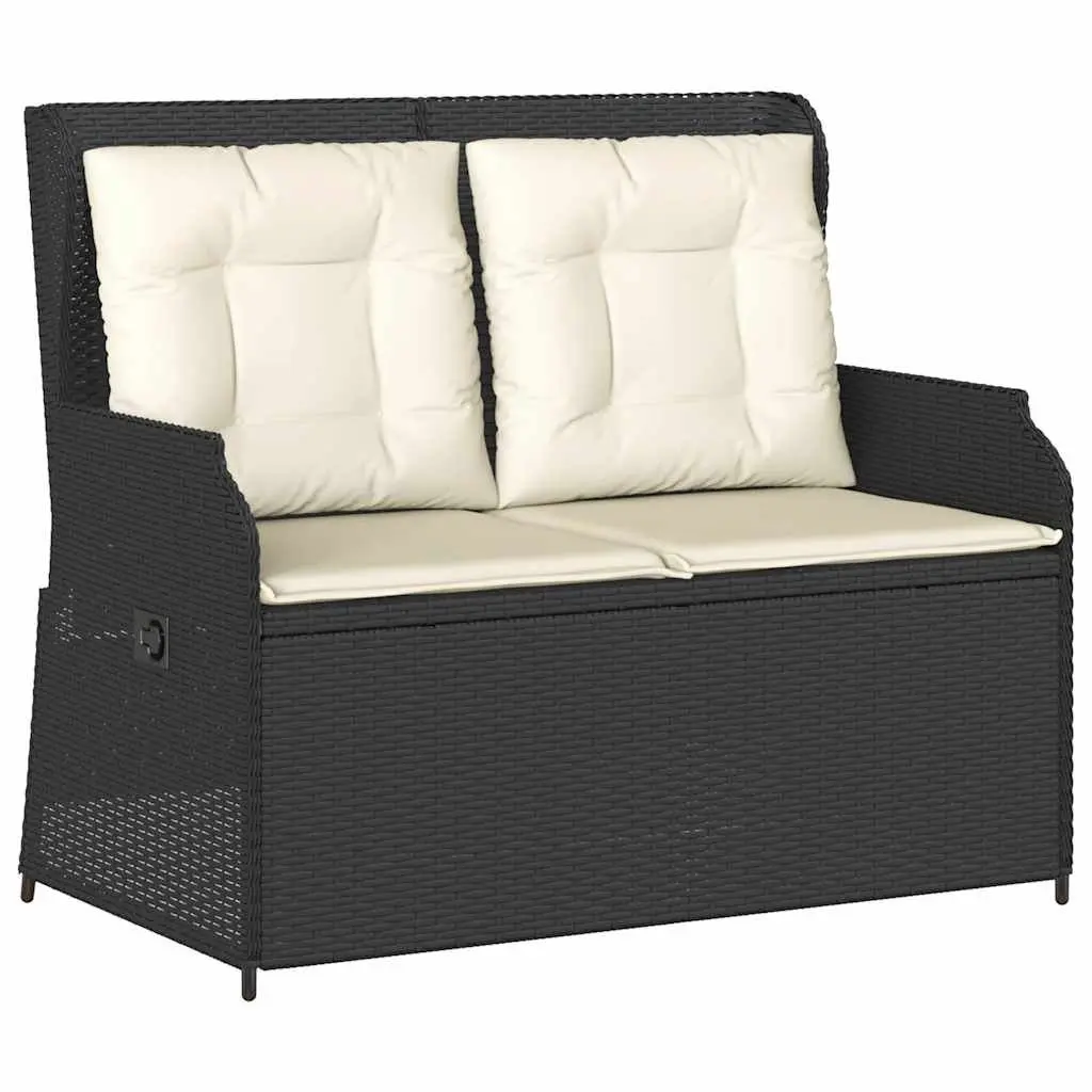 Reclining Garden Bench Adjustable Backrest Outdoor Seating Cushions Black