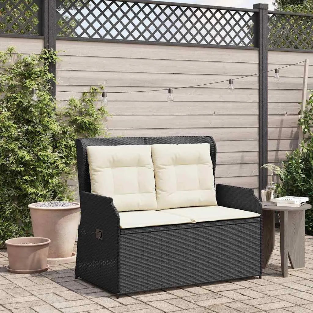 Reclining Garden Bench Adjustable Backrest Outdoor Seating Cushions Black