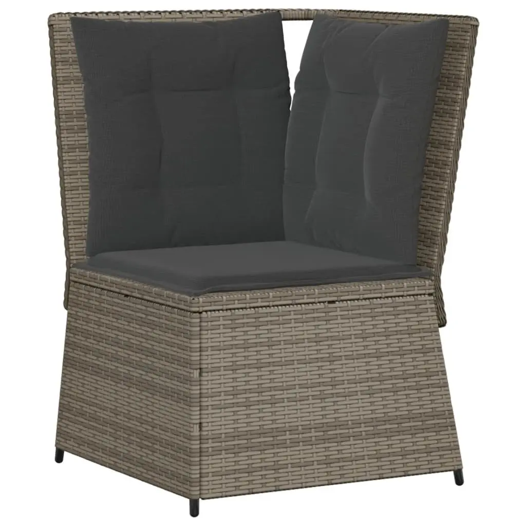 Garden Corner Sofa with Cushions Grey Poly Rattan Outdoor Seating
