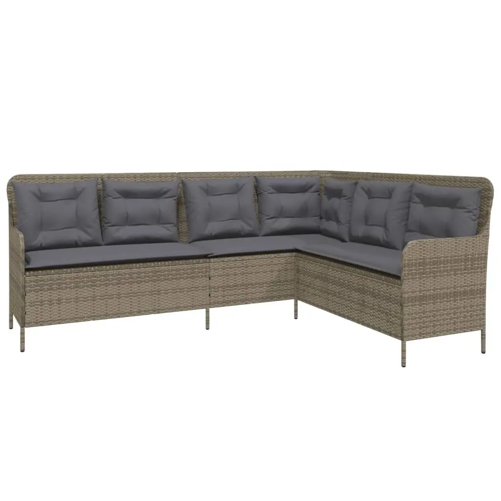 L-Shaped Garden Sofa with Cushions Grey Poly Rattan Outdoor Patio Furniture