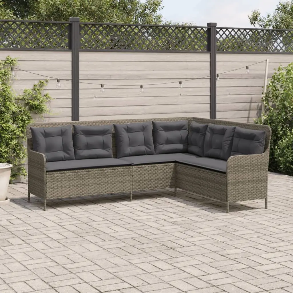 L-Shaped Garden Sofa with Cushions Grey Poly Rattan Outdoor Patio Furniture