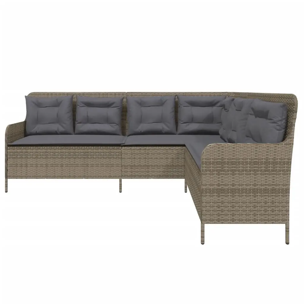 L-Shaped Garden Sofa with Cushions Grey Poly Rattan Outdoor Patio Furniture