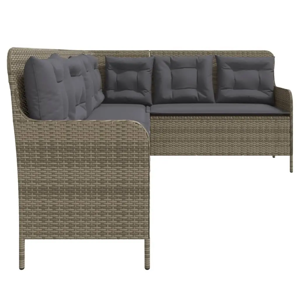 L-Shaped Garden Sofa with Cushions Grey Poly Rattan Outdoor Patio Furniture