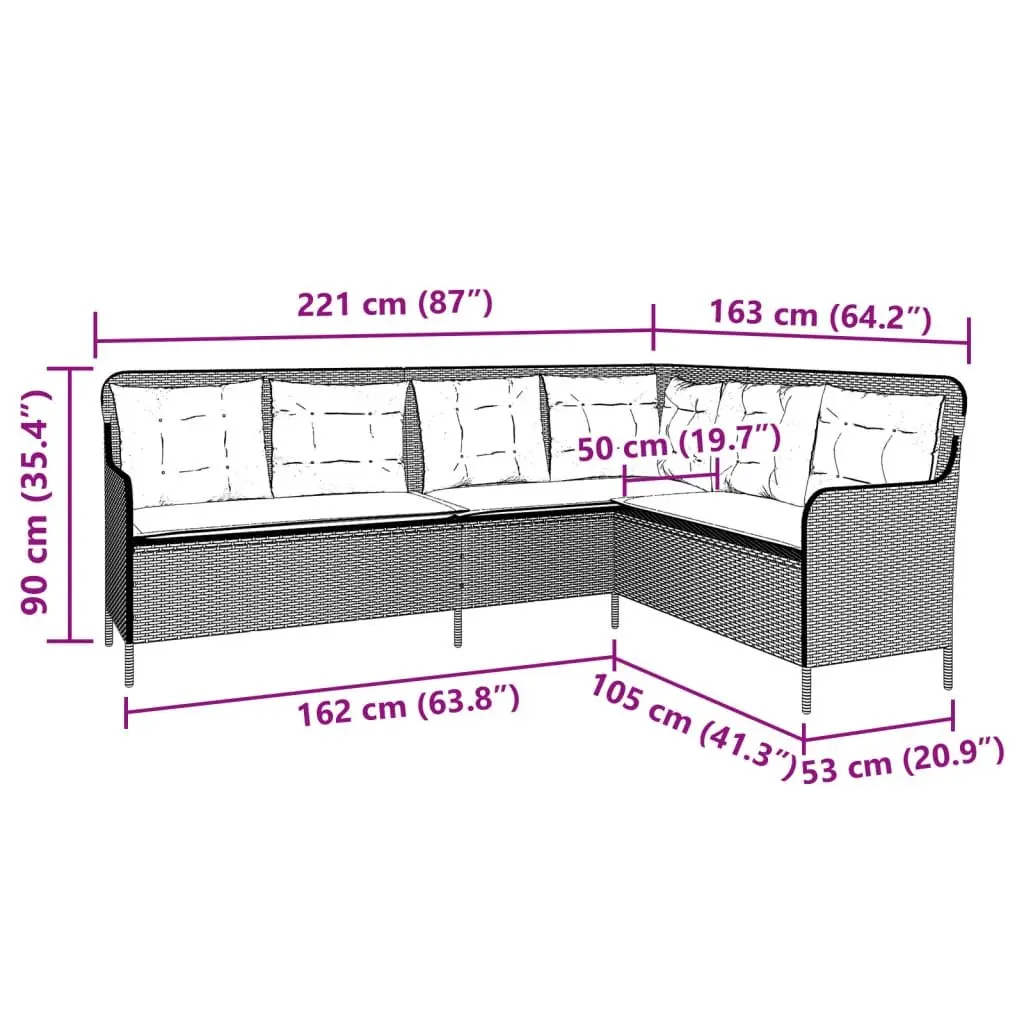 L-Shaped Garden Sofa with Cushions Grey Poly Rattan Outdoor Patio Furniture