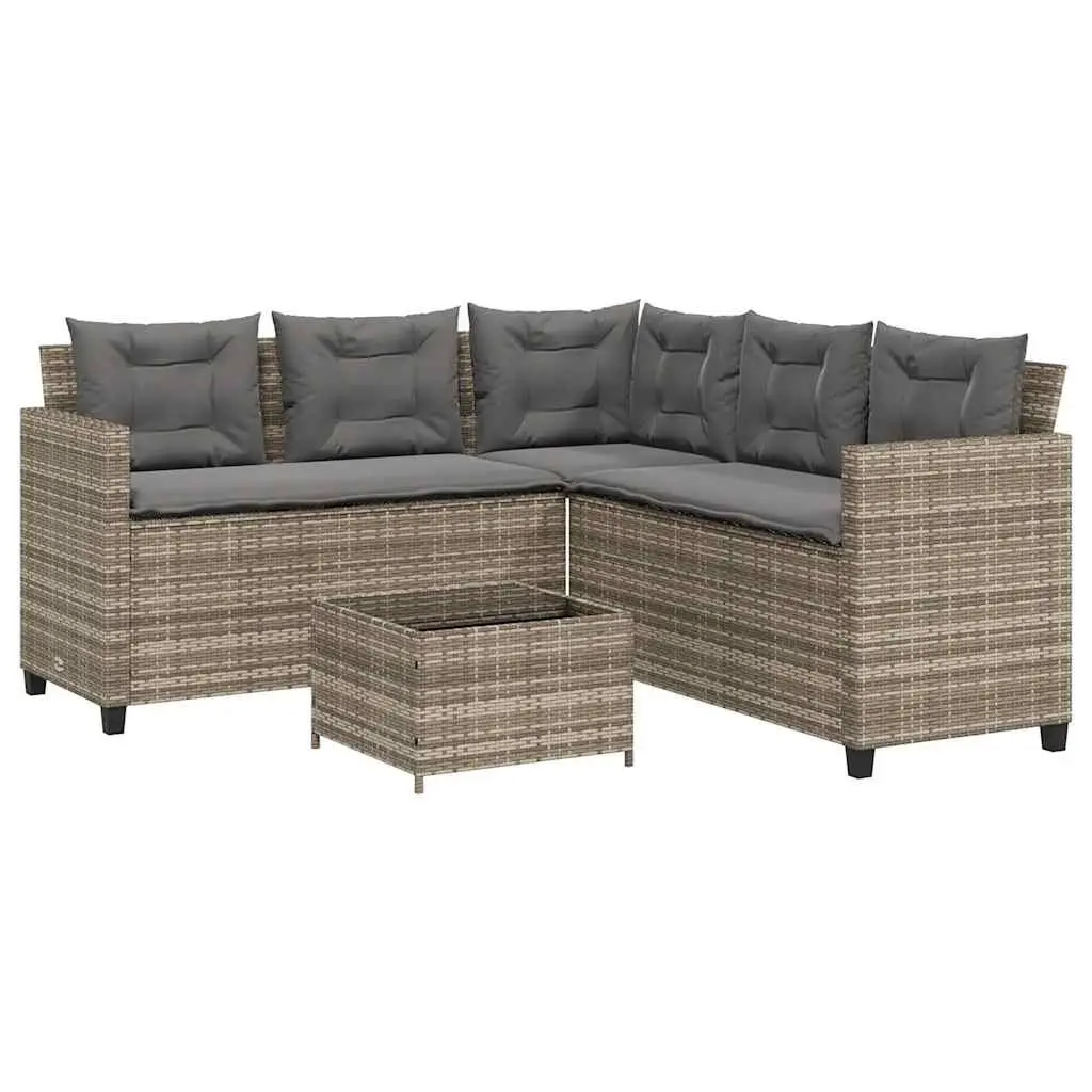L-Shaped Garden Sofa Set with Table Grey Poly Rattan Outdoor Patio Furniture