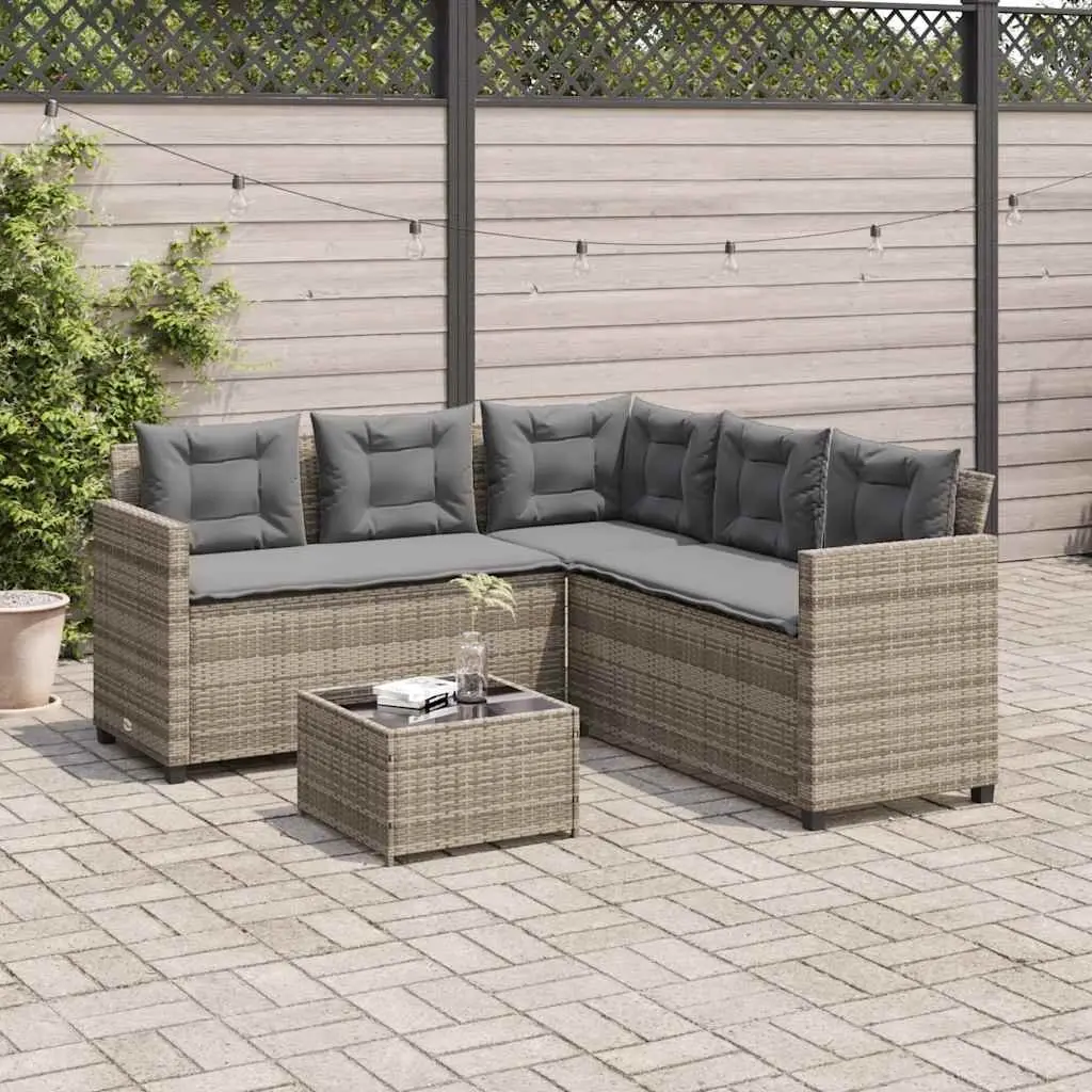 L-Shaped Garden Sofa Set with Table Grey Poly Rattan Outdoor Patio Furniture