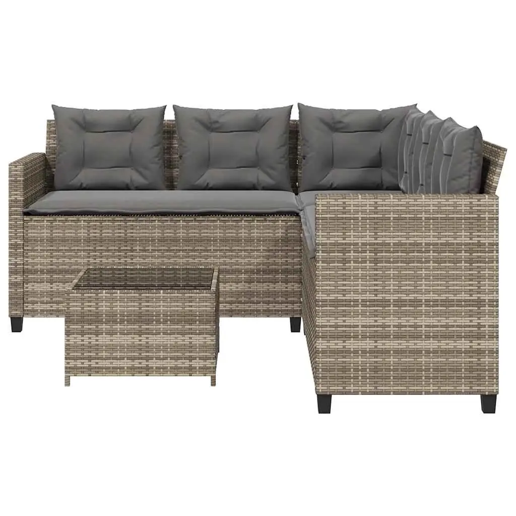L-Shaped Garden Sofa Set with Table Grey Poly Rattan Outdoor Patio Furniture