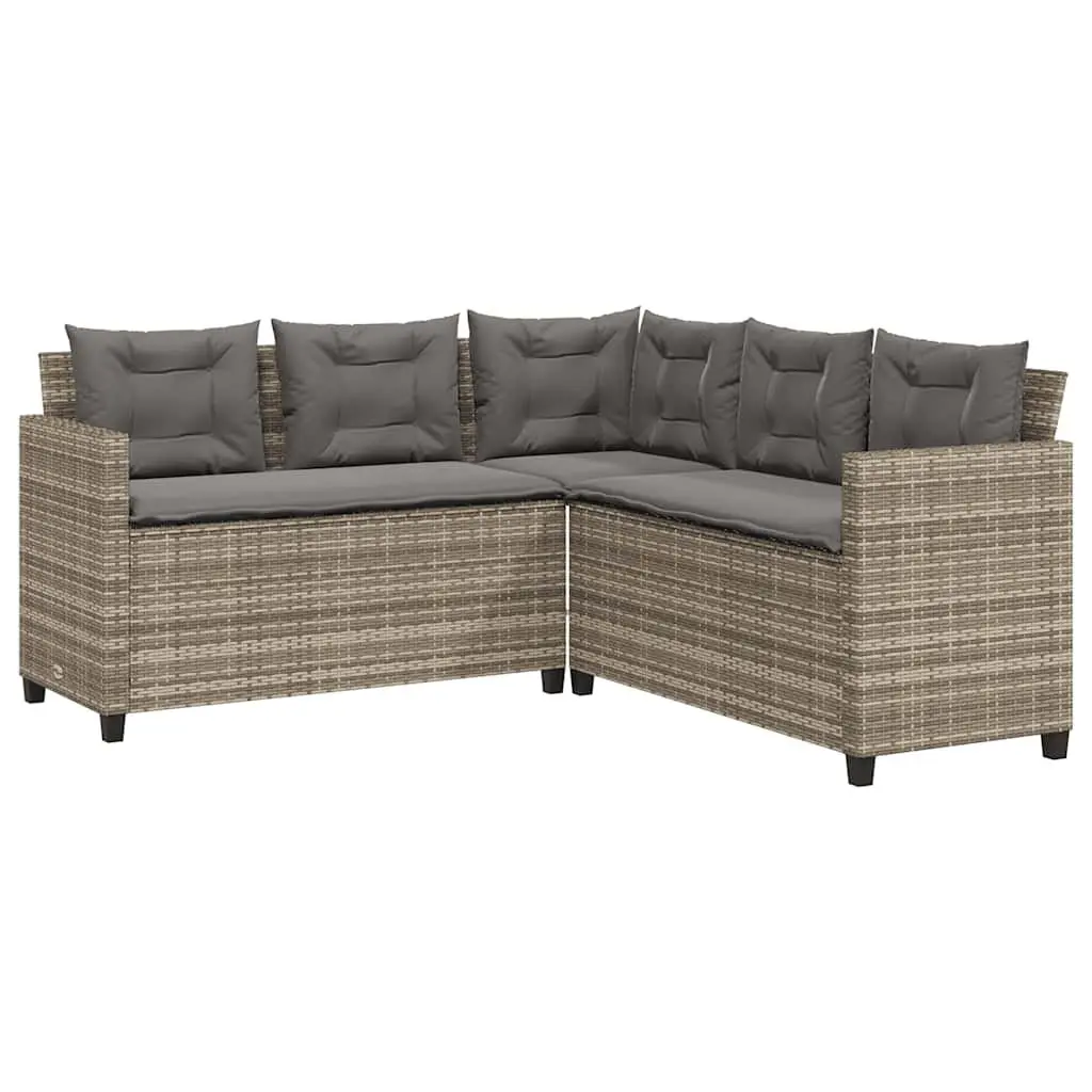 L-Shaped Garden Sofa Set with Table Grey Poly Rattan Outdoor Patio Furniture