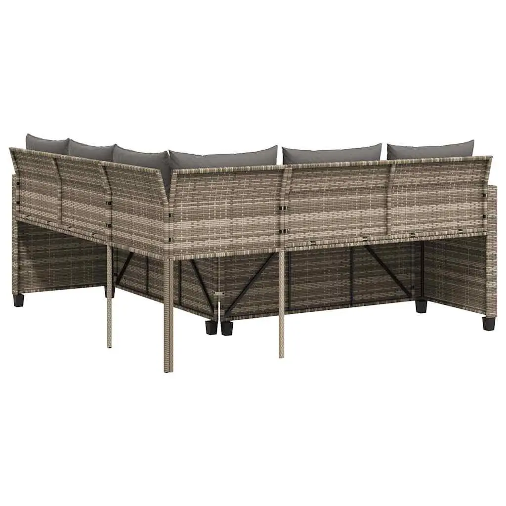L-Shaped Garden Sofa Set with Table Grey Poly Rattan Outdoor Patio Furniture