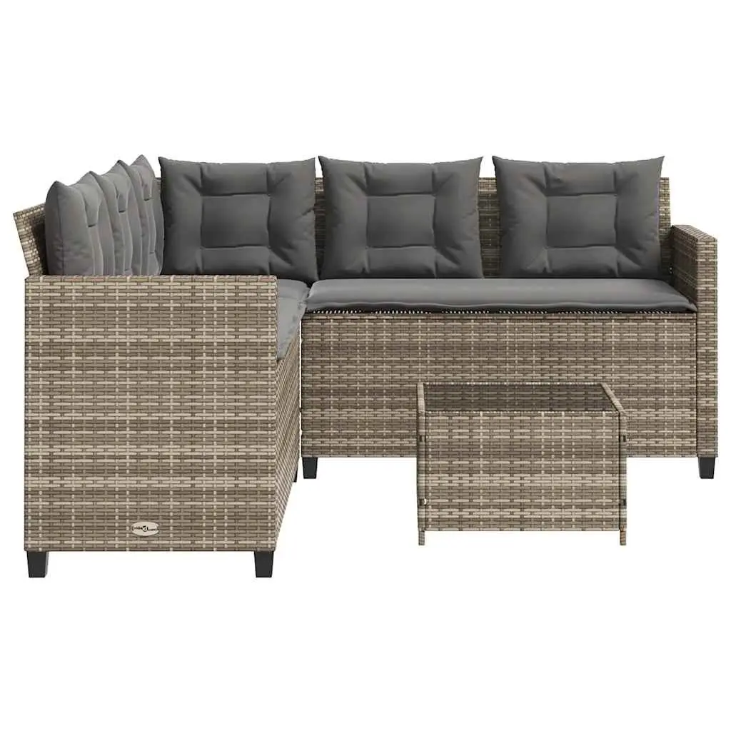 L-Shaped Garden Sofa Set with Table Grey Poly Rattan Outdoor Patio Furniture