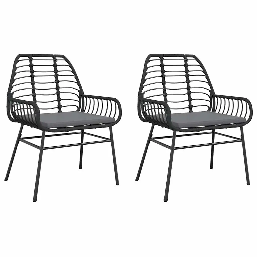 Black Poly Rattan Garden Chair Set with Cushions (2 pcs)