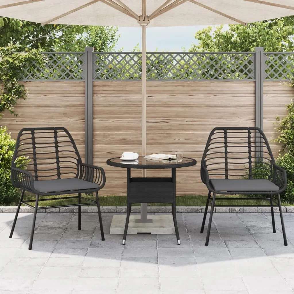 Black Poly Rattan Garden Chair Set with Cushions (2 pcs)