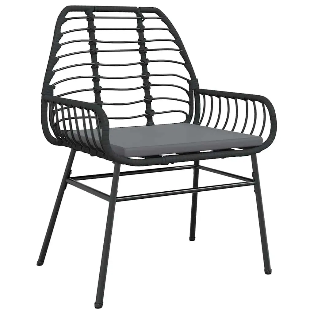Black Poly Rattan Garden Chair Set with Cushions (2 pcs)