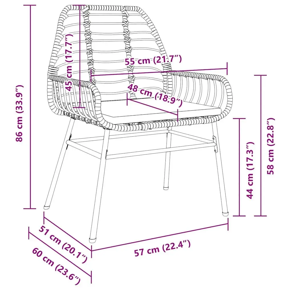 Black Poly Rattan Garden Chair Set with Cushions (2 pcs)