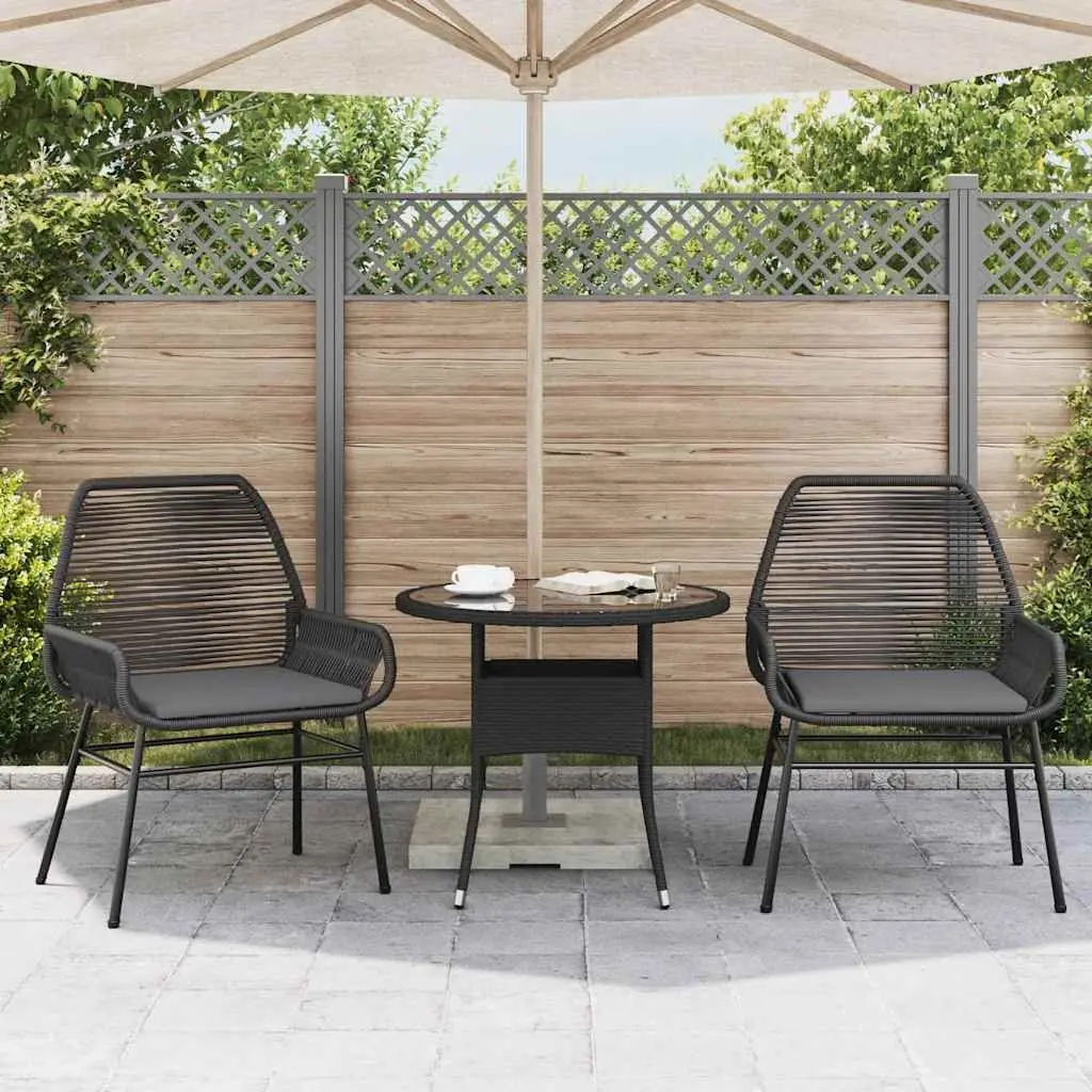 Outdoor Seating Chairs 2 Piece Set Black Poly Rattan with Cushions for Garden Patio