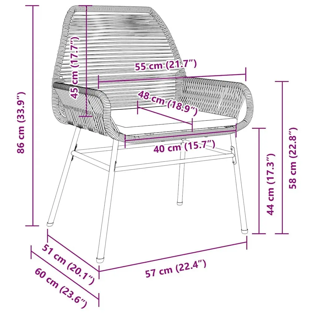 Outdoor Seating Chairs 2 Piece Set Black Poly Rattan with Cushions for Garden Patio