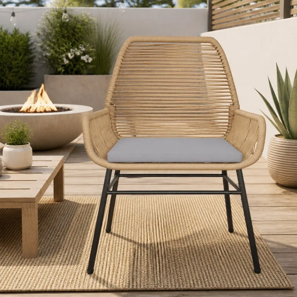 Outdoor Garden Chairs Set 2 pcs for Patio Brown Rattan with Cushions