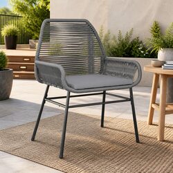 Garden Chairs Set of 2: PE Rattan, Powder-Coated Steel