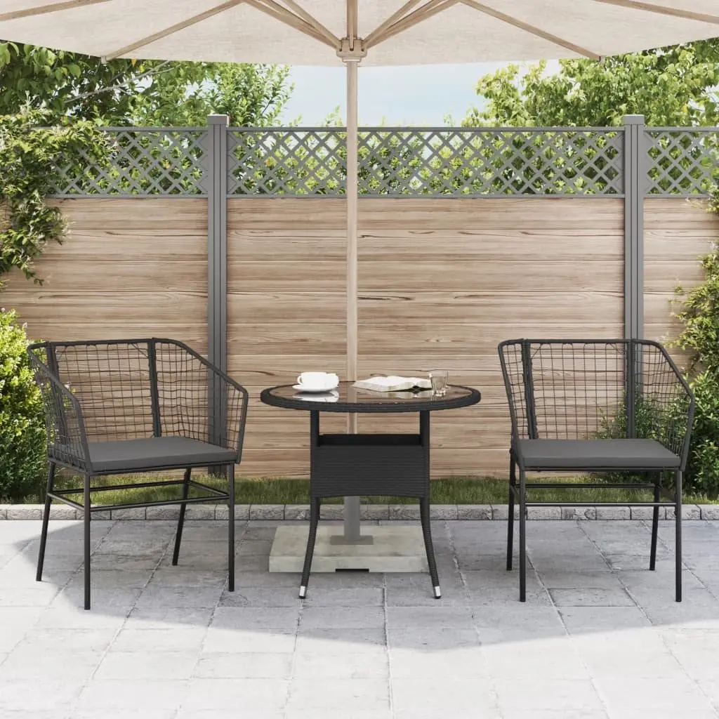 Outdoor Garden Chairs Set of 2 for Patio Black Poly Rattan