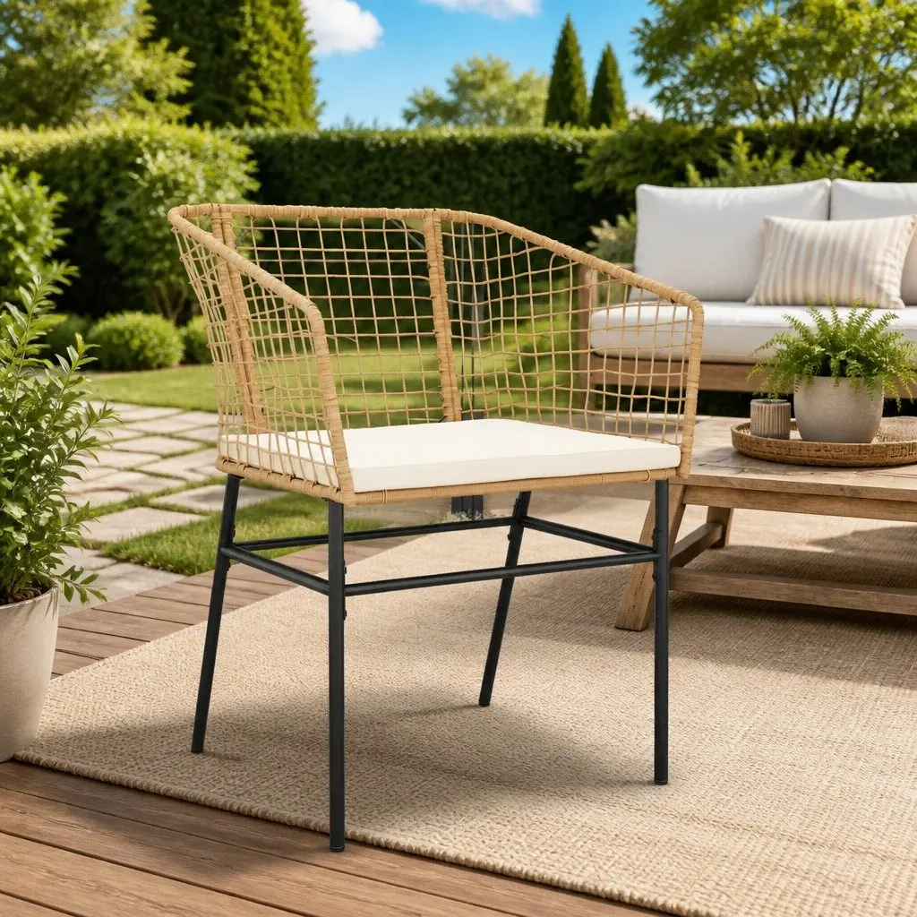 Outdoor Garden Chairs for Patio 2 Piece Brown Poly Rattan with Cushions