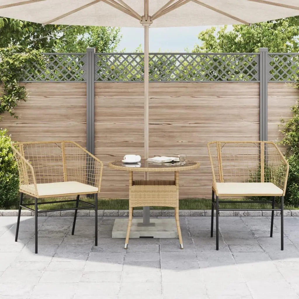 Outdoor Garden Chairs for Patio 2 Piece Brown Poly Rattan with Cushions