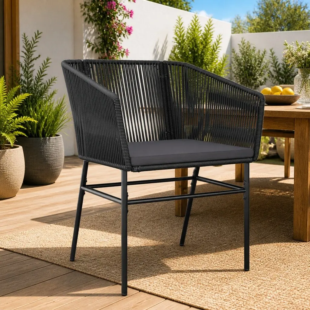 Outdoor Garden Chairs Set 2 pcs for Patio Black Poly Rattan with Cushions