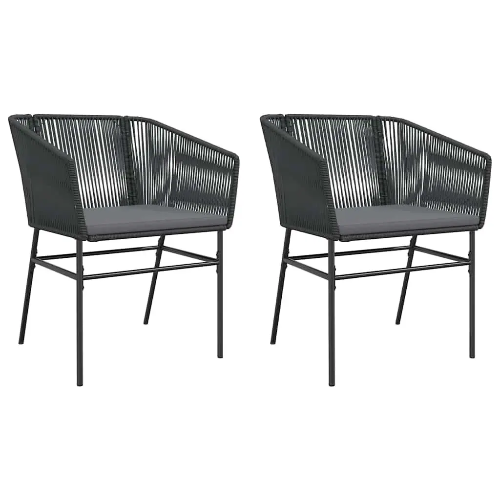 Outdoor Garden Chairs Set 2 pcs for Patio Black Poly Rattan with Cushions