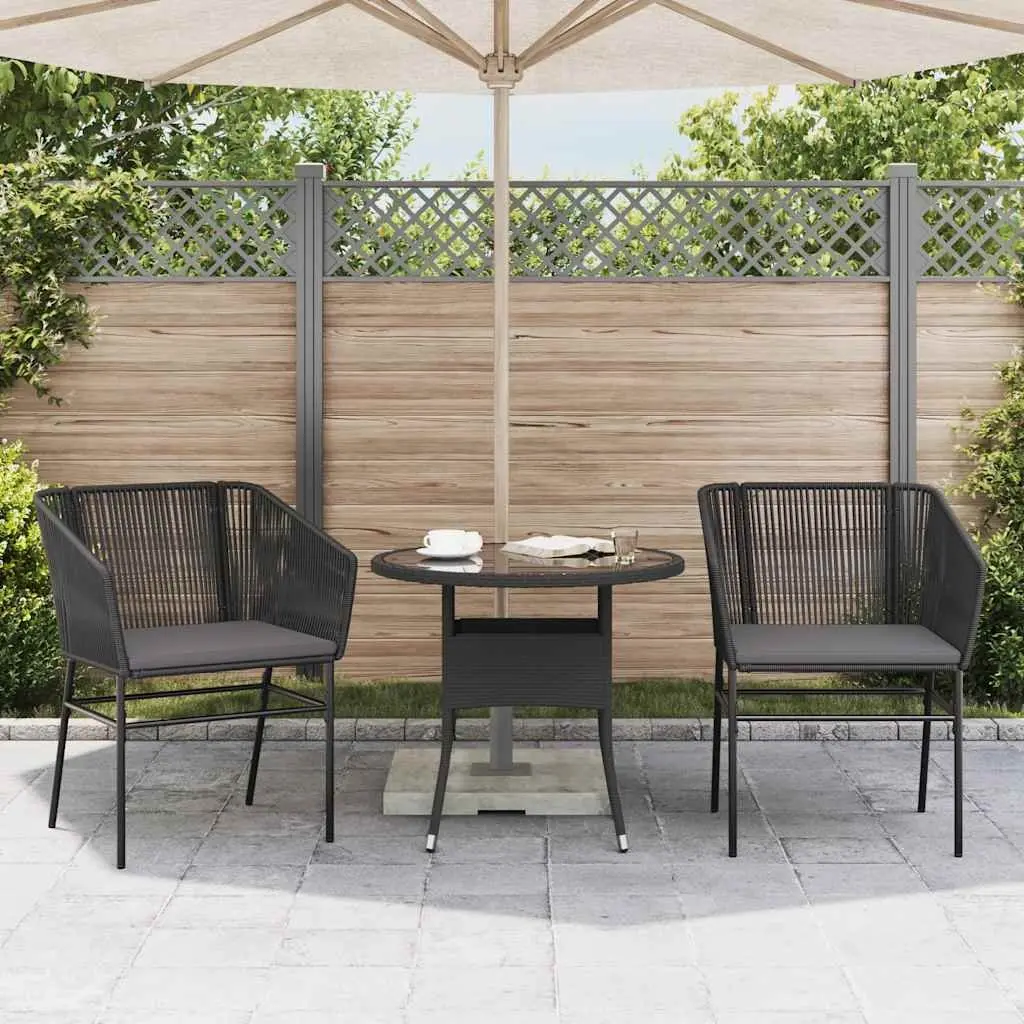 Outdoor Garden Chairs Set 2 pcs for Patio Black Poly Rattan with Cushions