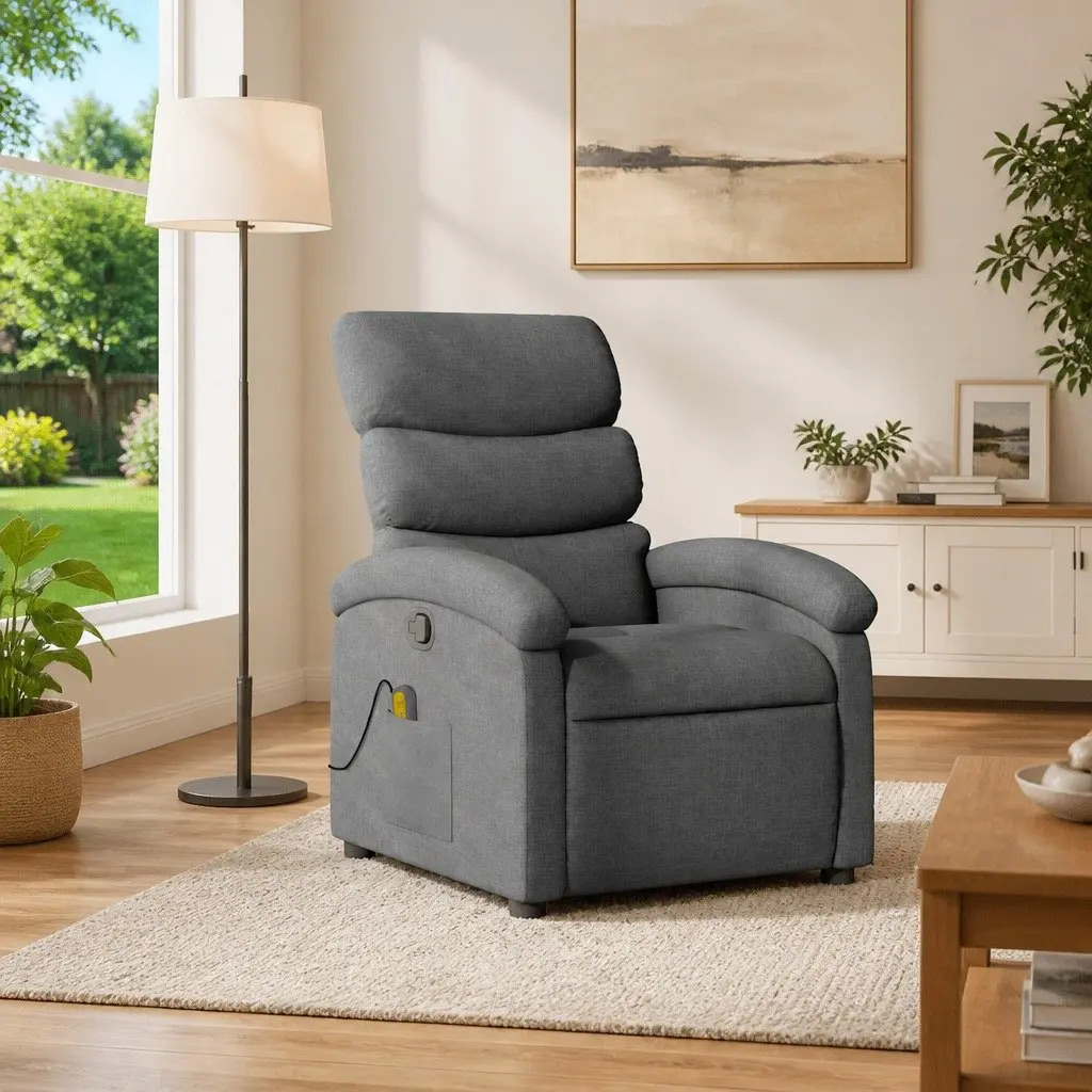 Massage Recliner Chair Manual Recline Armchair Vibration Lounger Grey Fabric